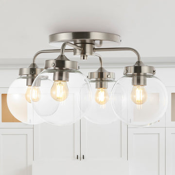 Piper 18" Farmhouse Rustic Iron/Glass LED Semi Flush Mount - JONATHAN Y